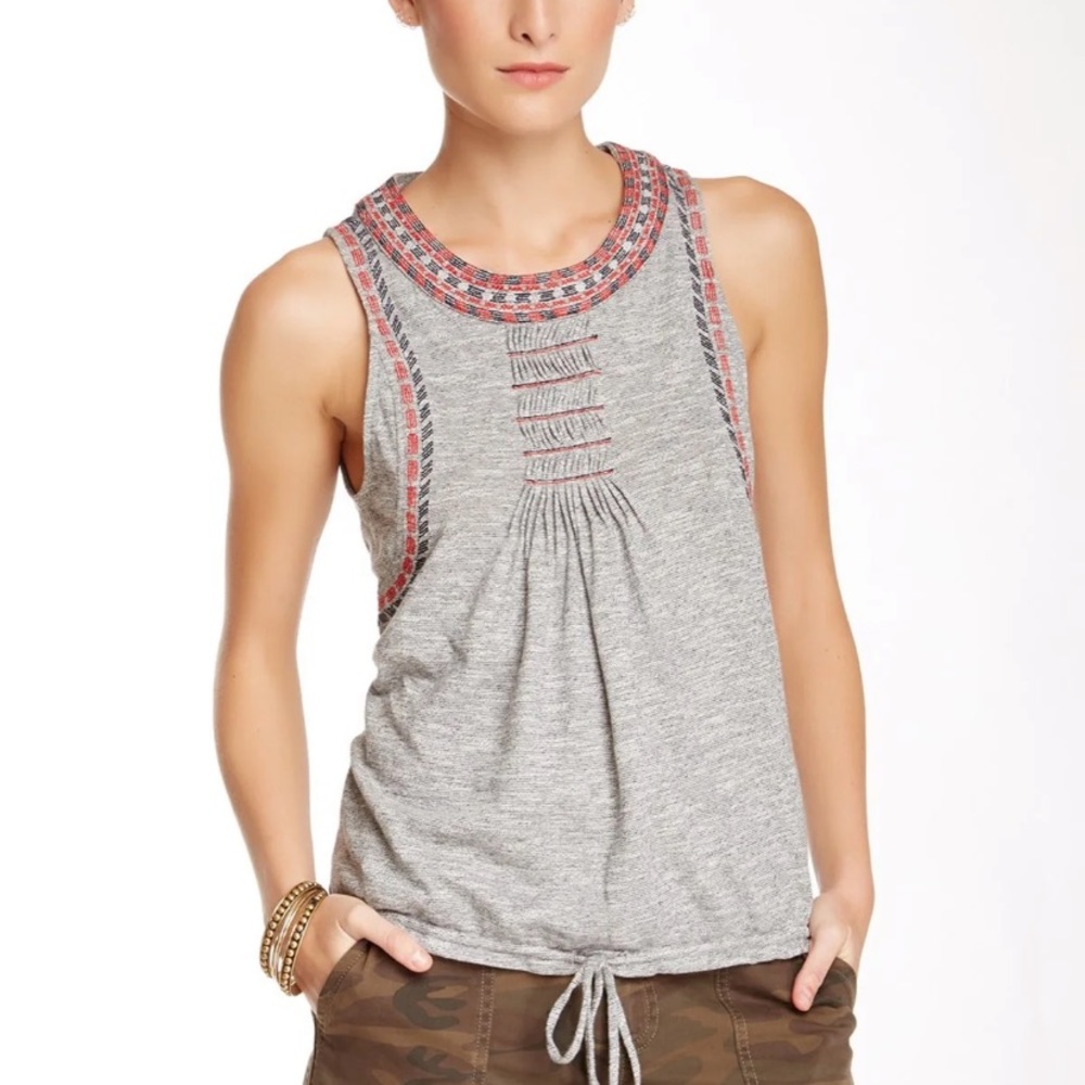 Lucky Brand Embroidered Tie Front Tank
